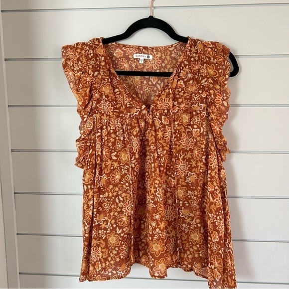 Sundry Evereve Floral Flutter Top, Warm Tones, Cotton, Size 2 - Picture 1 of 7